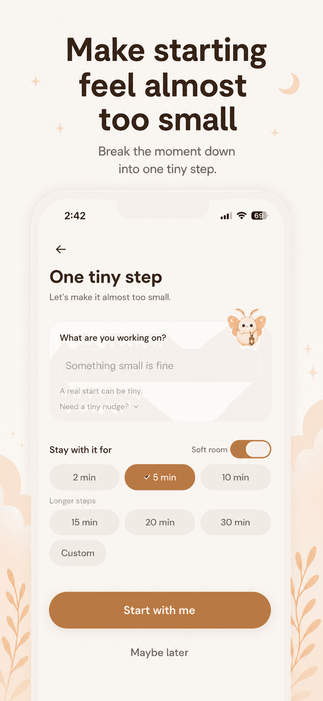 Make starting feel almost too small — One tiny step preview