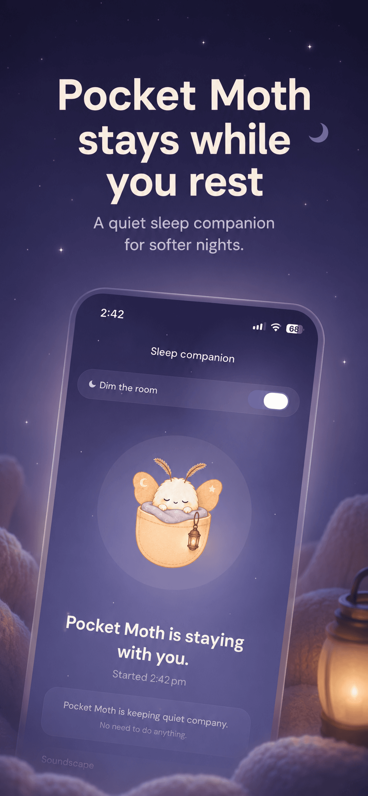 Pocket Moth stays while you rest — Sleep companion preview