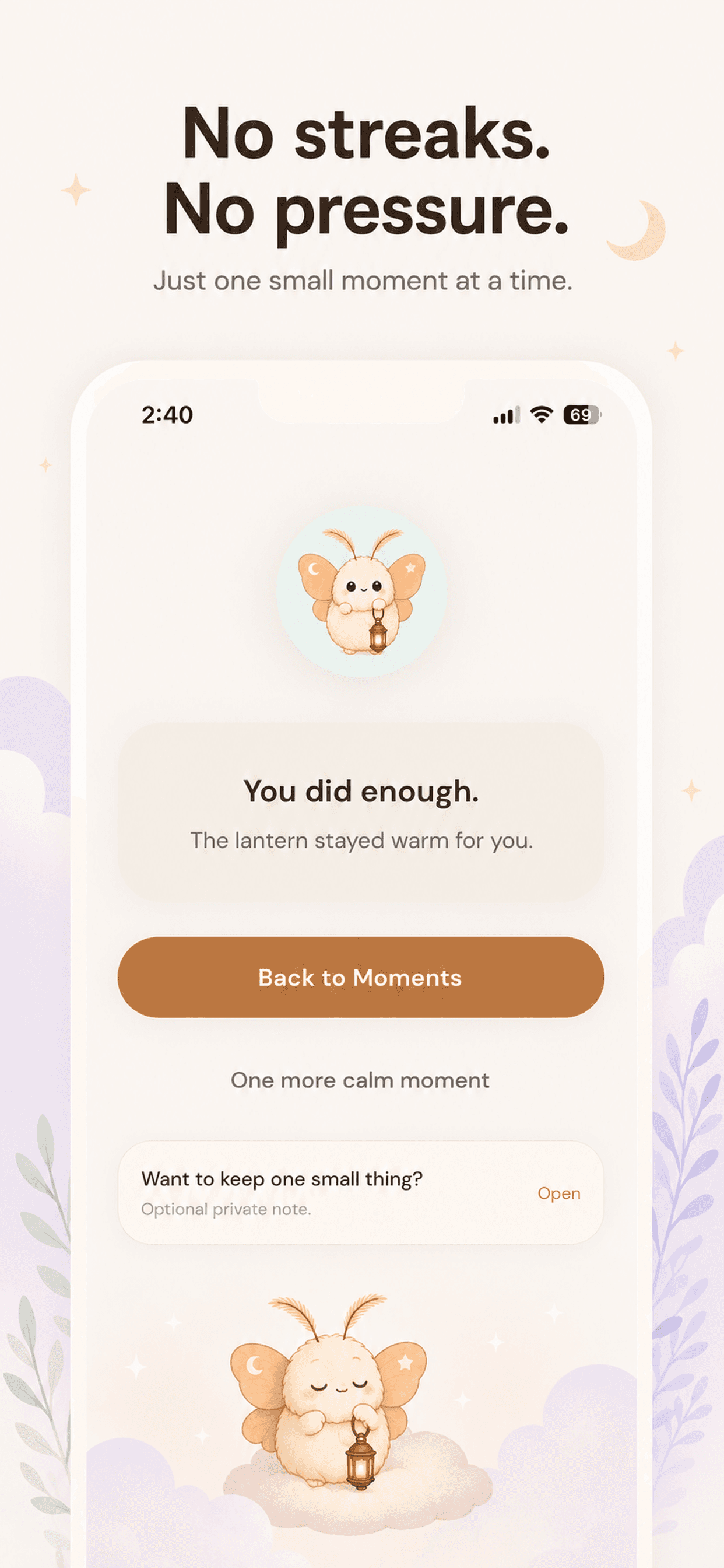 No streaks. No pressure. — Pocket Moth completion preview